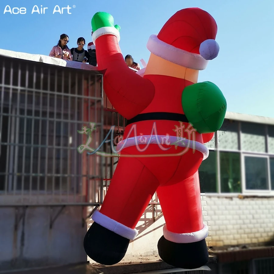 New Design Outdoor 4 m H Inflatable Father Christmas Wall Climbing Air Santa Claus With Gift For Advertising