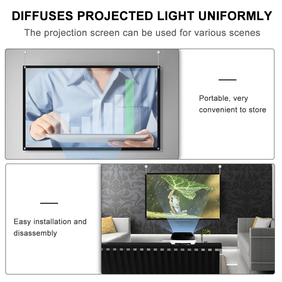 

Portable Projection Screen 100 Inch Anti-wrinkle Movie Projector Practical Retractable Gaming Office Public Display