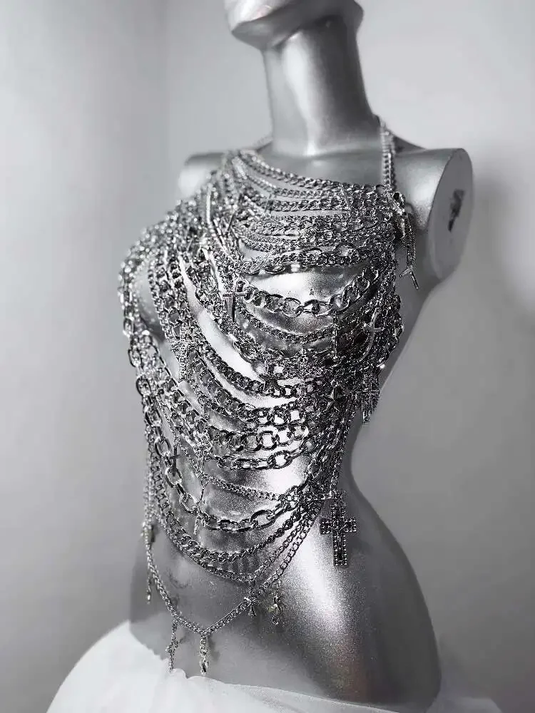 TDH Sottocultura Tecnologia futura Catena di ferro Croce Catena cava Giunzione Set da ragazza calda in argento sexy