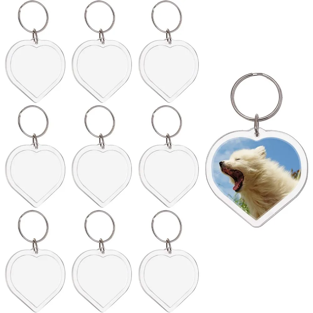 Chaveiros de inserção de foto em branco 30 conjuntos de chaveiro de pressão de foto acrílica 2x1.9 Polegada coração personalizado foto em branco chaveiro kit de fabricação diy