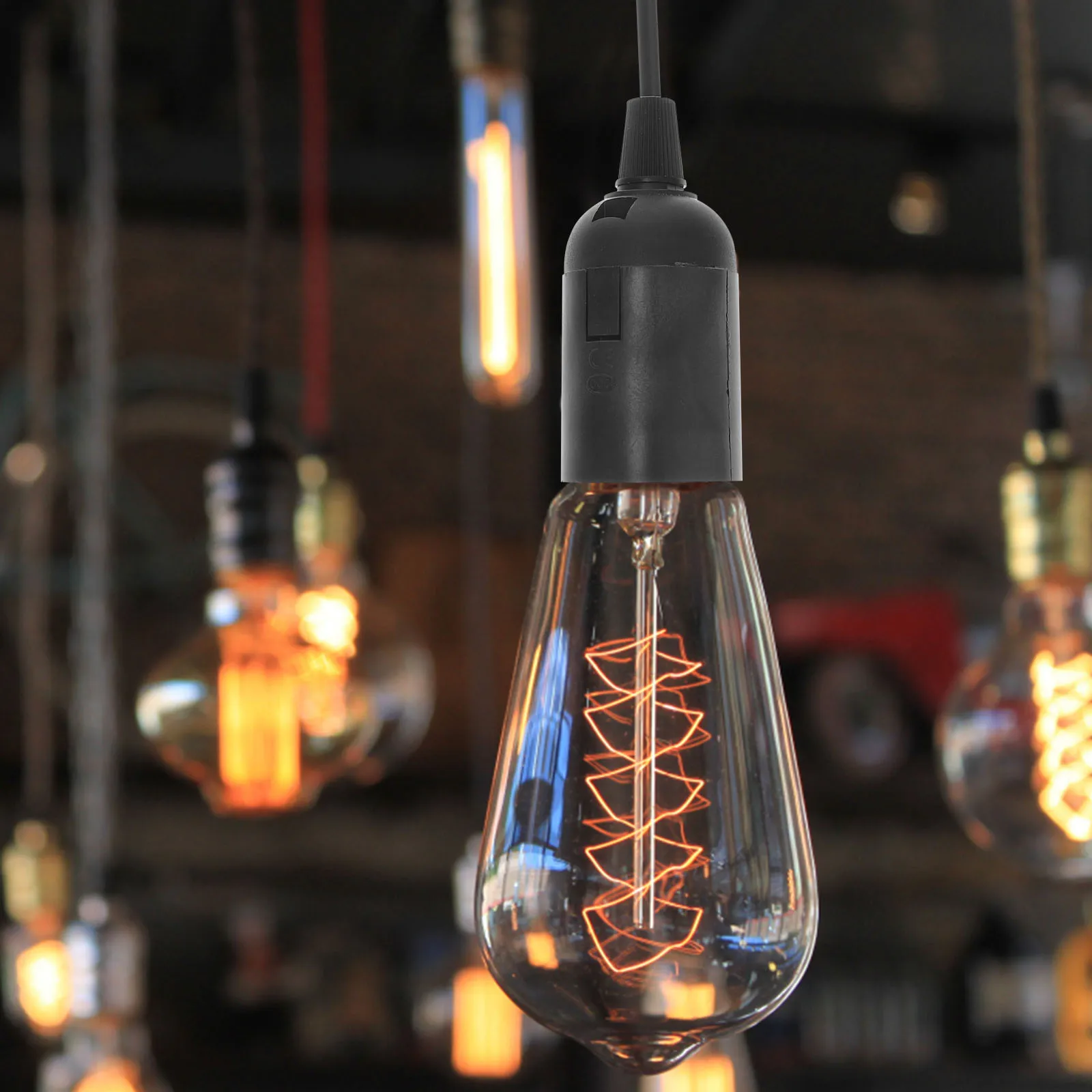 

E27 Light Socket Black Plug Cord Pendant Lamp Holder Durable Round Body Screw Head Design Suitable Various Bulbs