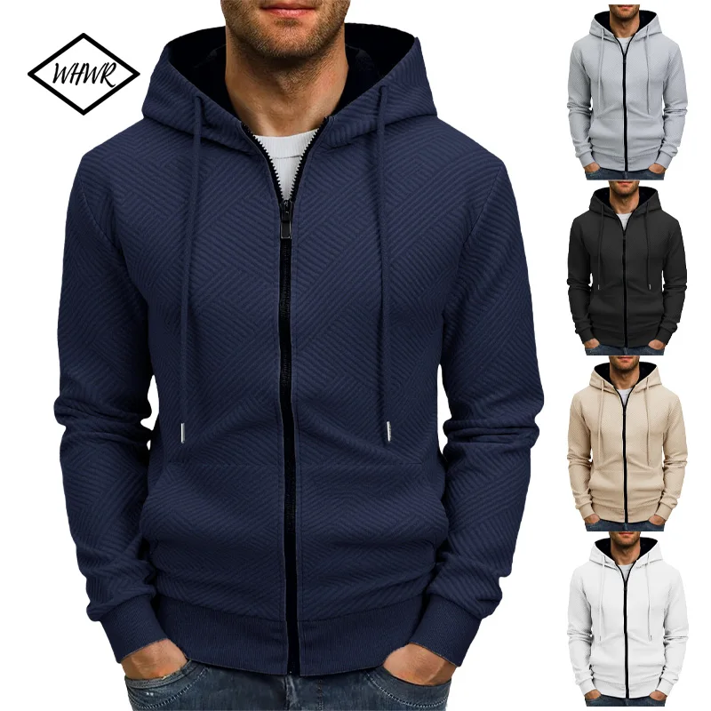 

Мужская трикотажная куртка с капюшоном на молнии, осенняя однотонная повседневная толстовка с капюшоном, мужская свободная повседневная куртка с длинными рукавами, уличное пальто