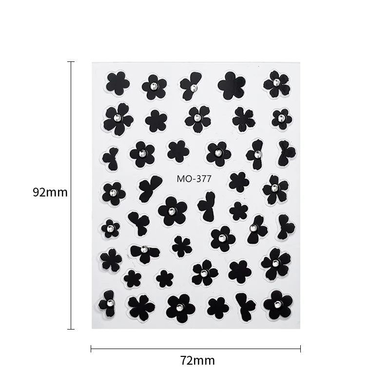 3D Black Flower Sticker Nail Decals Charms Simple Flowers White Nail Art Decoration Manicure Adhesive Gel Sliders Nails Designs