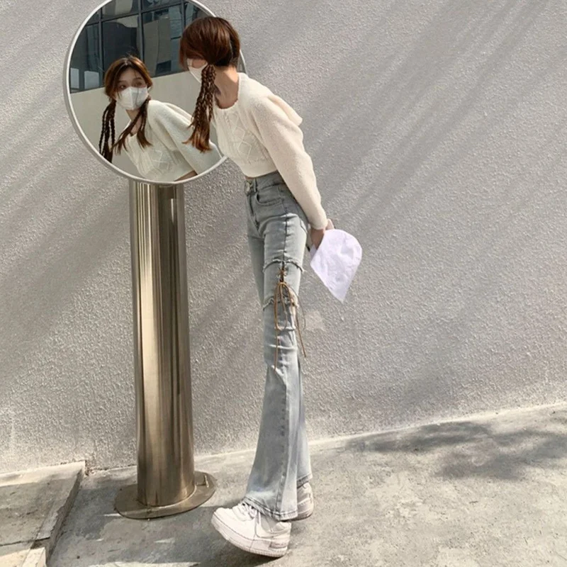 

Jeans Women Simple New Arrival Spring Boot-cut Zippers Slim Korean Style All-match Young Leisure Trendy Popular Street Wear Ins