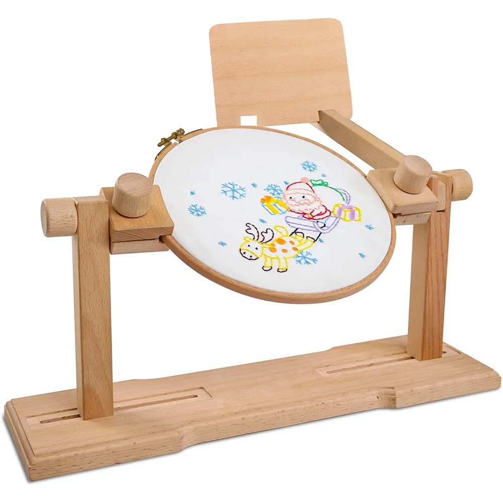 Time Saving Embroidery Hoop Stand - Adjustable Wooden Table Stand with Rotating Hoop Holder for Sewing Crafts