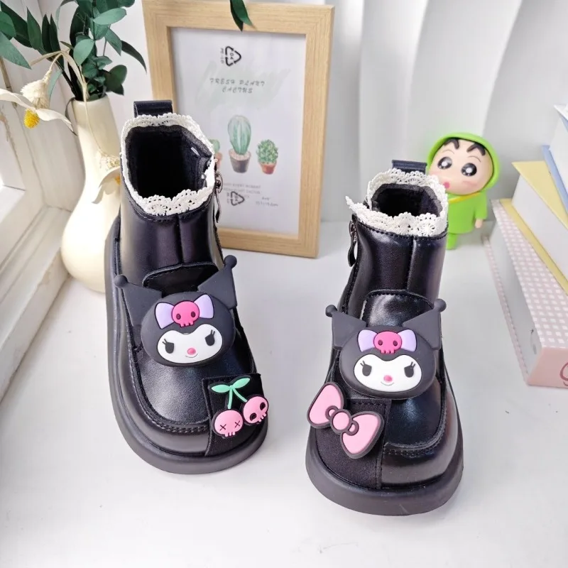 Cute Sanrio Kuromi creative cartoon pattern simple fashionable personality plus velvet warm non-slip wear-resistant Martin boots