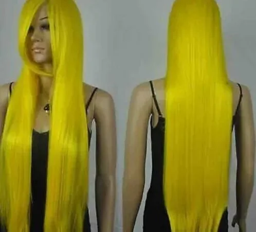 80cm Lolita Long Bright Yellow Straight Ramp Bangs Role Play Fibre Hair Cosplay Anime Wig