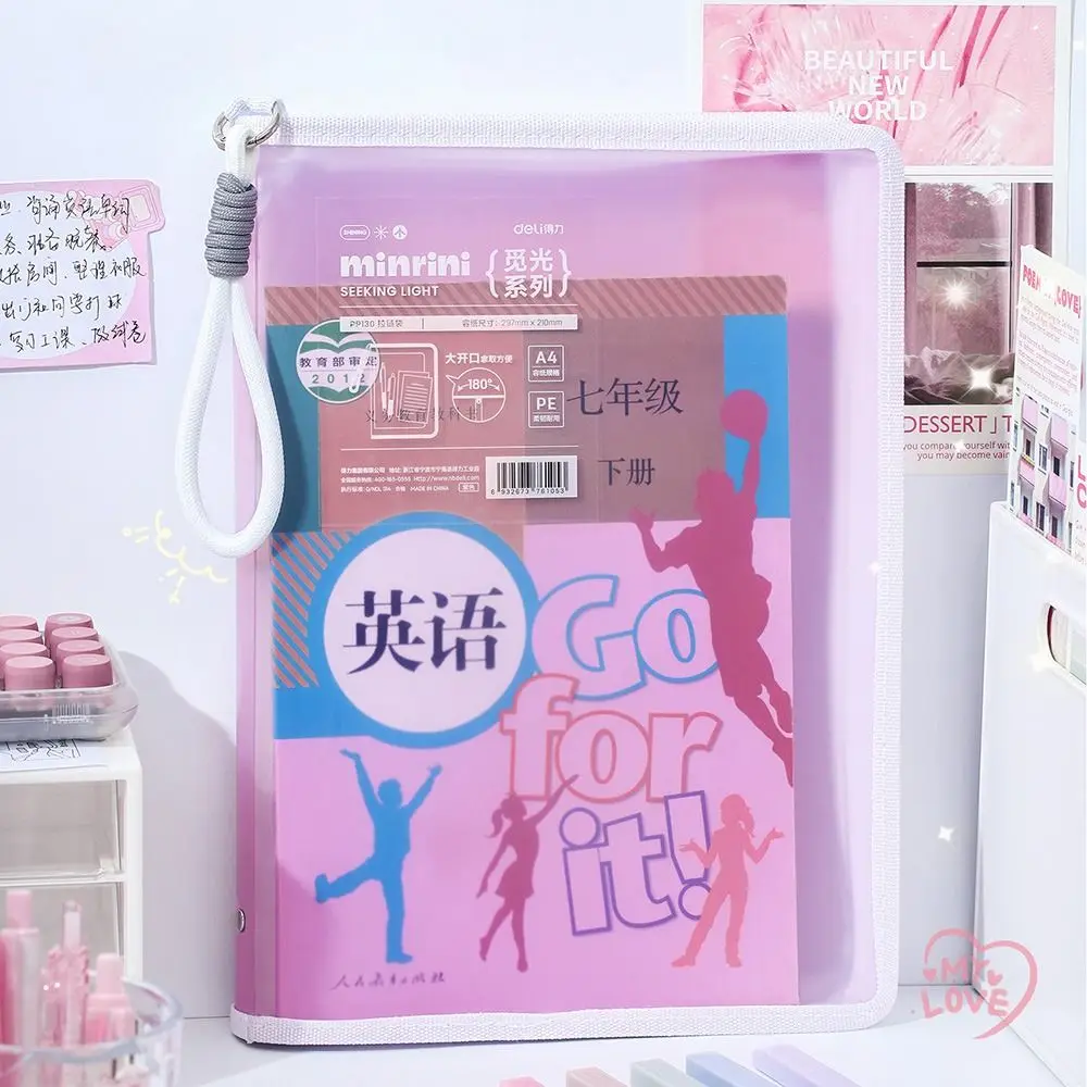 Borsa per documenti portatile trasparente con cerniera A4 con cordino Borse per cartelle di file di grande capacità Borsa per riporre materiale scolastico per ufficio