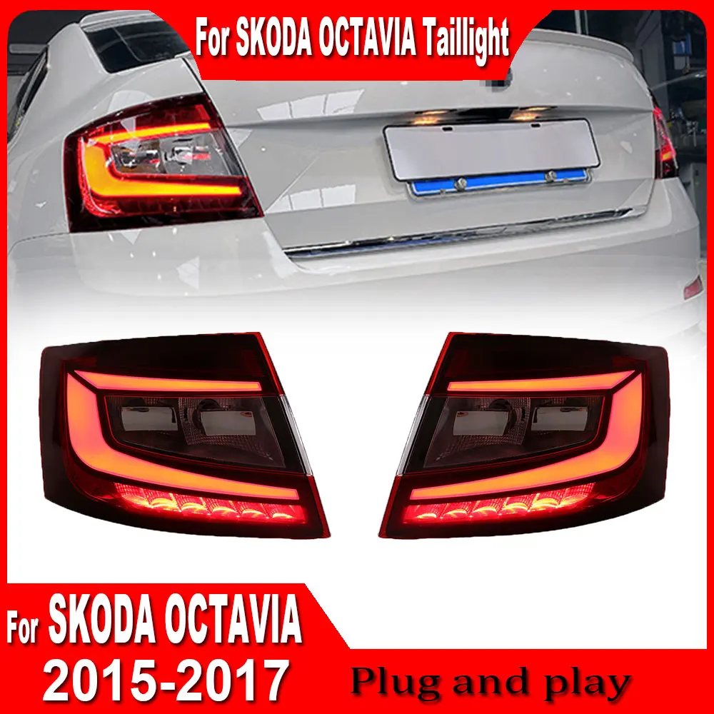 2pcs LED Tail Light Assembly for Skoda Octavia 2015 2016 2017 Taillight with LED Running Turning Rear Tail Lamps Plug and Play