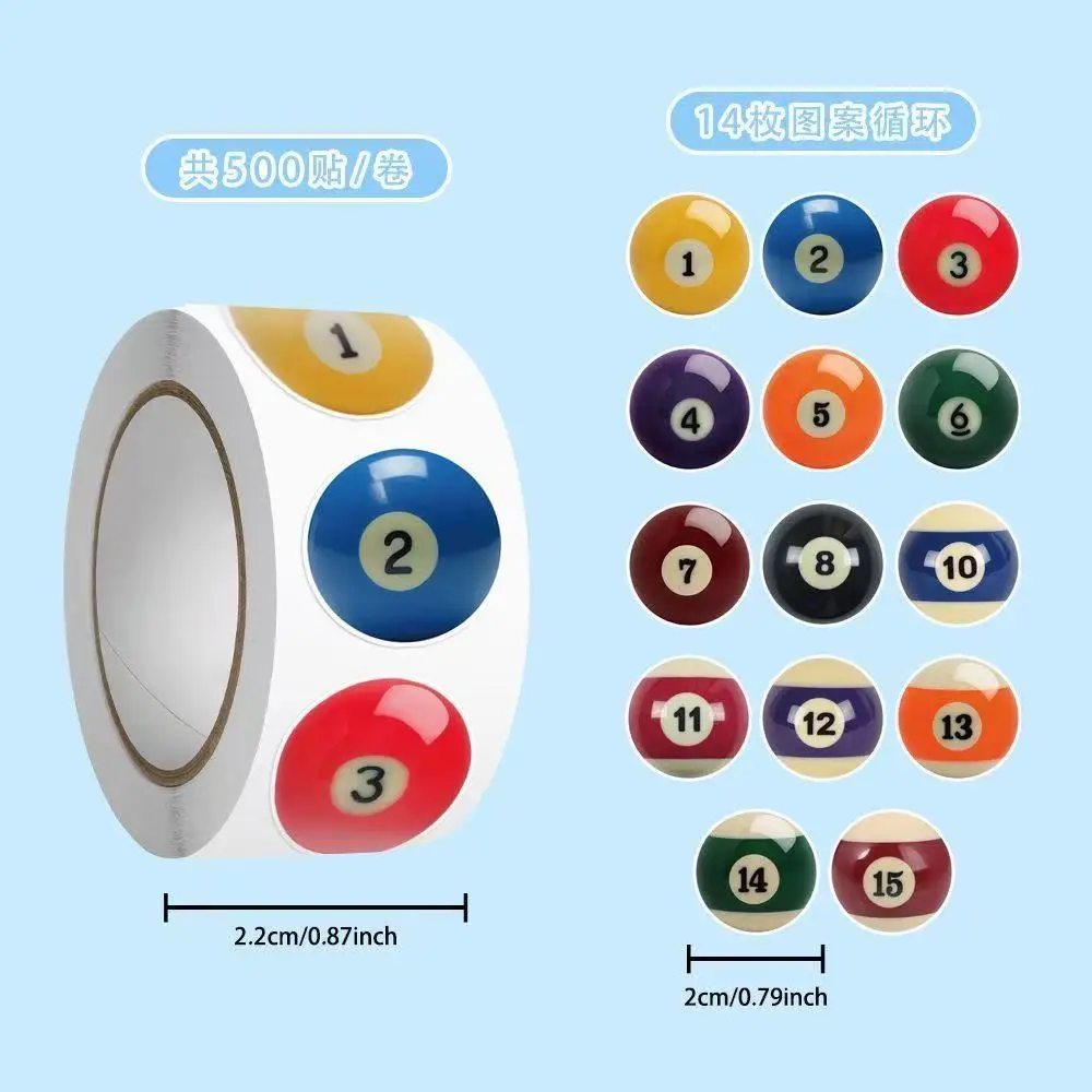 500PCS Round Billiard Pool Ball Stickers Self Adhesive Decor Decals for Notebook Bottle Gift Envelope Scrapbook Stationery