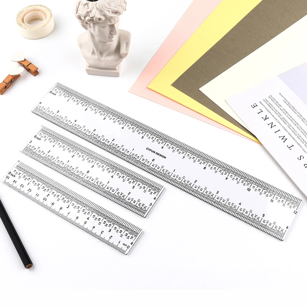 Reglas acrílicas transparentes de 6 o 12 pulgadas para No contar más marcas de verificación al hacer tarjetas, herramientas manuales, 2 tamaños