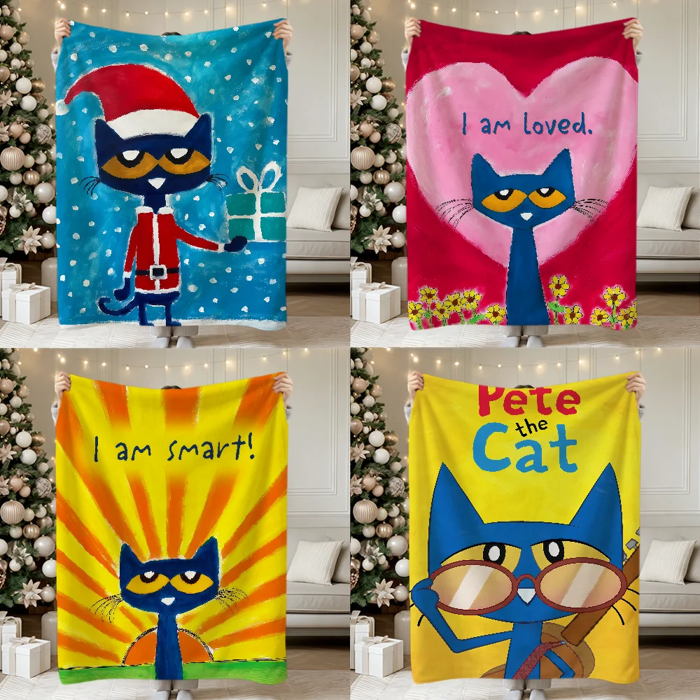 Cute Funny Art P-Pete The Cat Art Christmas Soft Warm Plush Blanket Dorm Sofa Living Room Hogar Bedroom Gift Nap Home Flannel