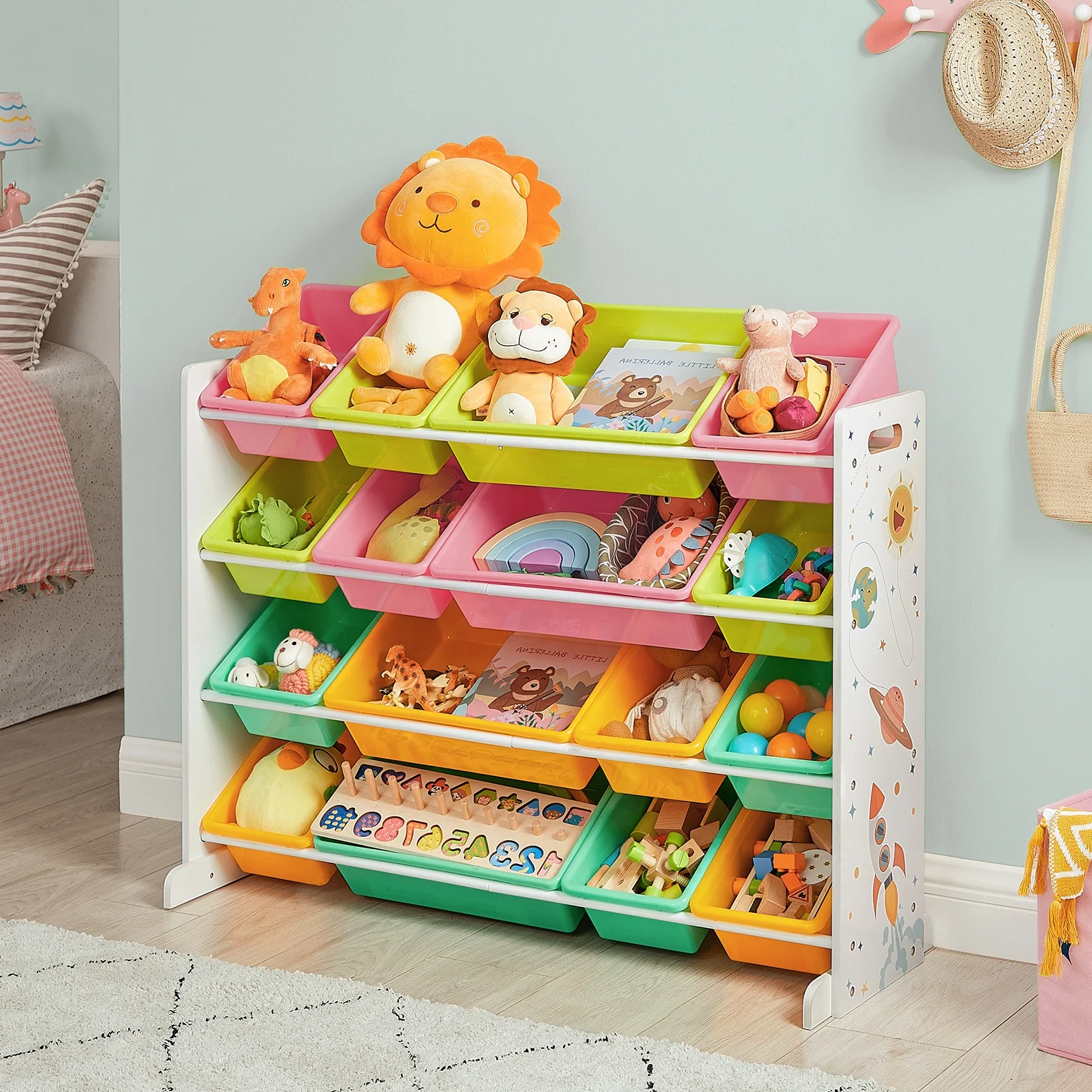 Wooden Kids Display Book Toy Storage Cabinet Organizer Kids' Cabinets Storage Rack with plastic box