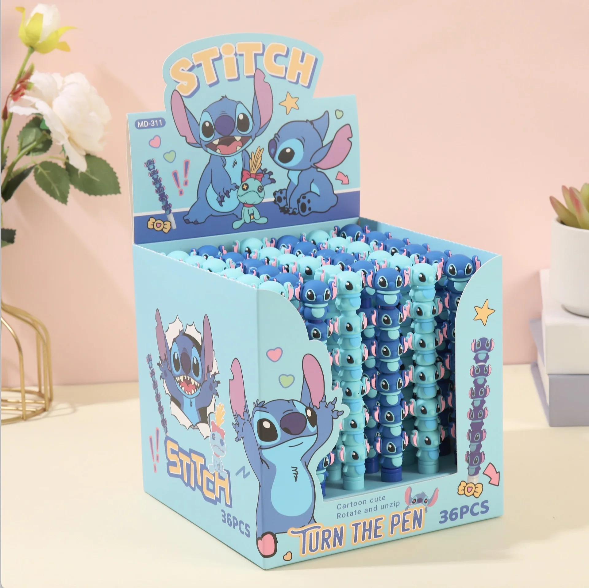 360PCS Disney Creative Stitch Styling String Neutral Pen Turning Pen Student Office Stress Relieving Block Cylinder Pen Gift