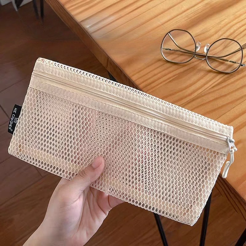 1Pcs Breathable Mesh Zipper Makeup Brush Storage Pouch Visible Large Capacity for Stationery Cosmetics Cables Bags Travel