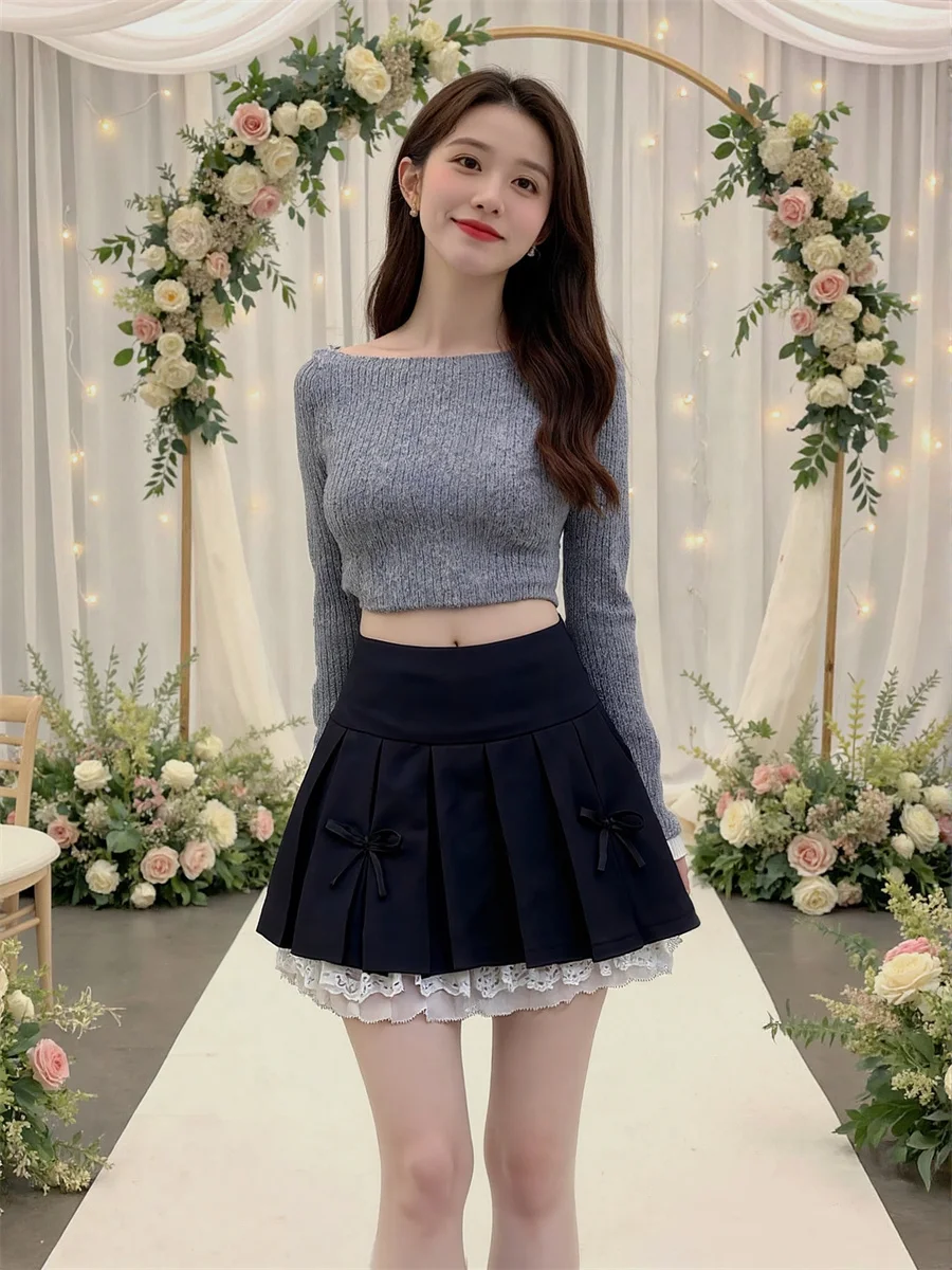 

Лоскутные мини-кружевные юбки Y2K, женская одежда, осенняя жаккардовая трапециевидная рабочая винтажная женская текстурированная юбка, универсальная складка