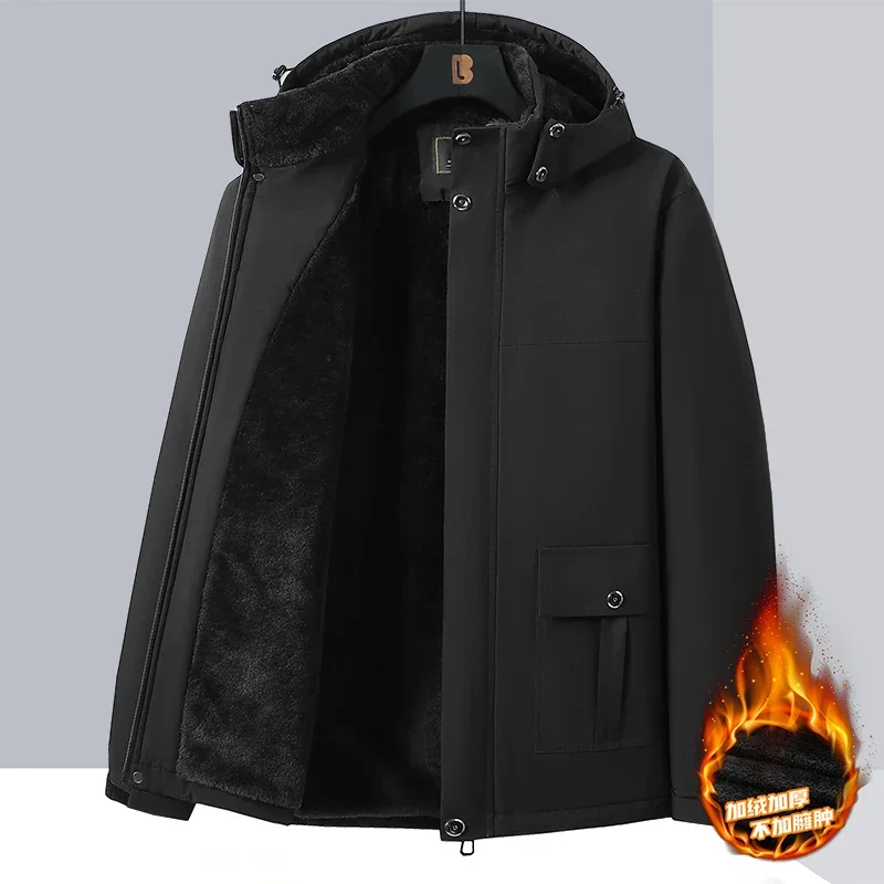 Big Size Winter Jacket Men Hooded Zip Up Padding Male Waterproof Padded Coat Fur Fleece-lined Warm Thick Windbreaker Plus 10XL
