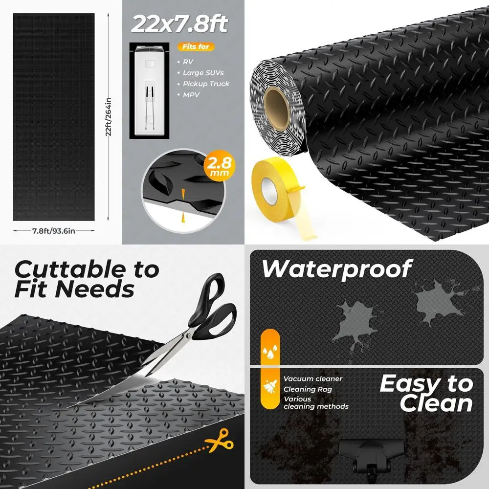

Толстый виниловый коврик для гаража с алмазным рисунком, 2,8 мм, 172 кв. фута, подходит для крупногабаритного транспорта, черный