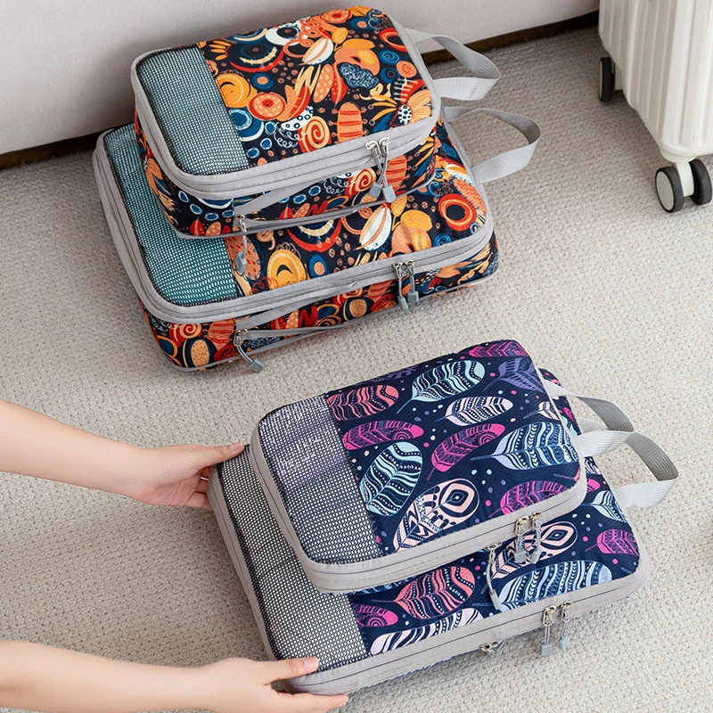 4Pcs Travel Compression Packing Cubes Waterproof Clothes Organizer Storage Bags for Suitcase Luggage Sorting