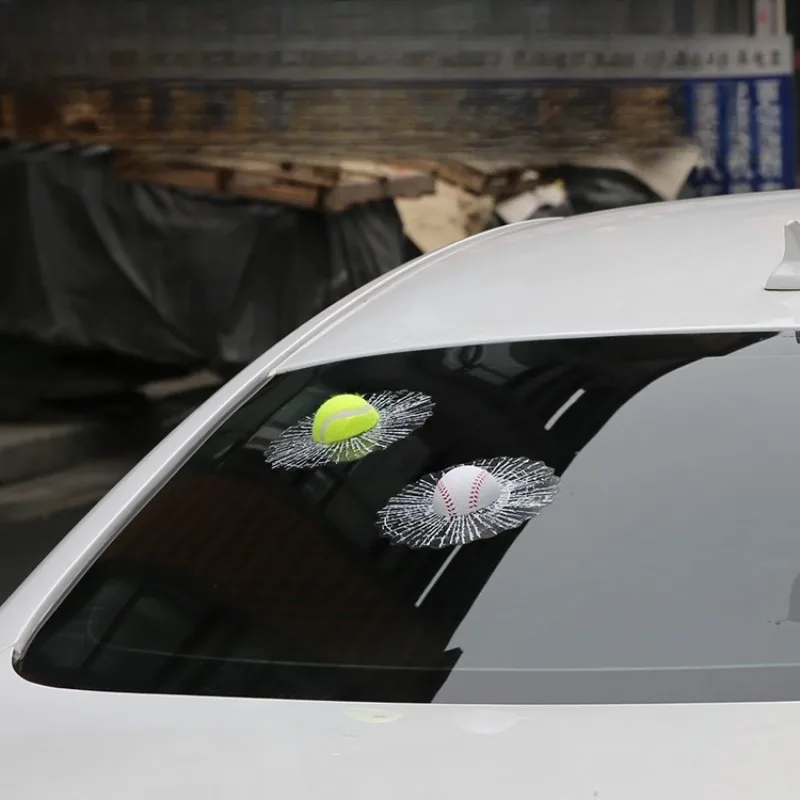 

Funny 3D Car Stereo Stickers Baseball Football Tennis Windshield Car Stickers Window Decal Glass Broken Adhesive Self Auto Parts
