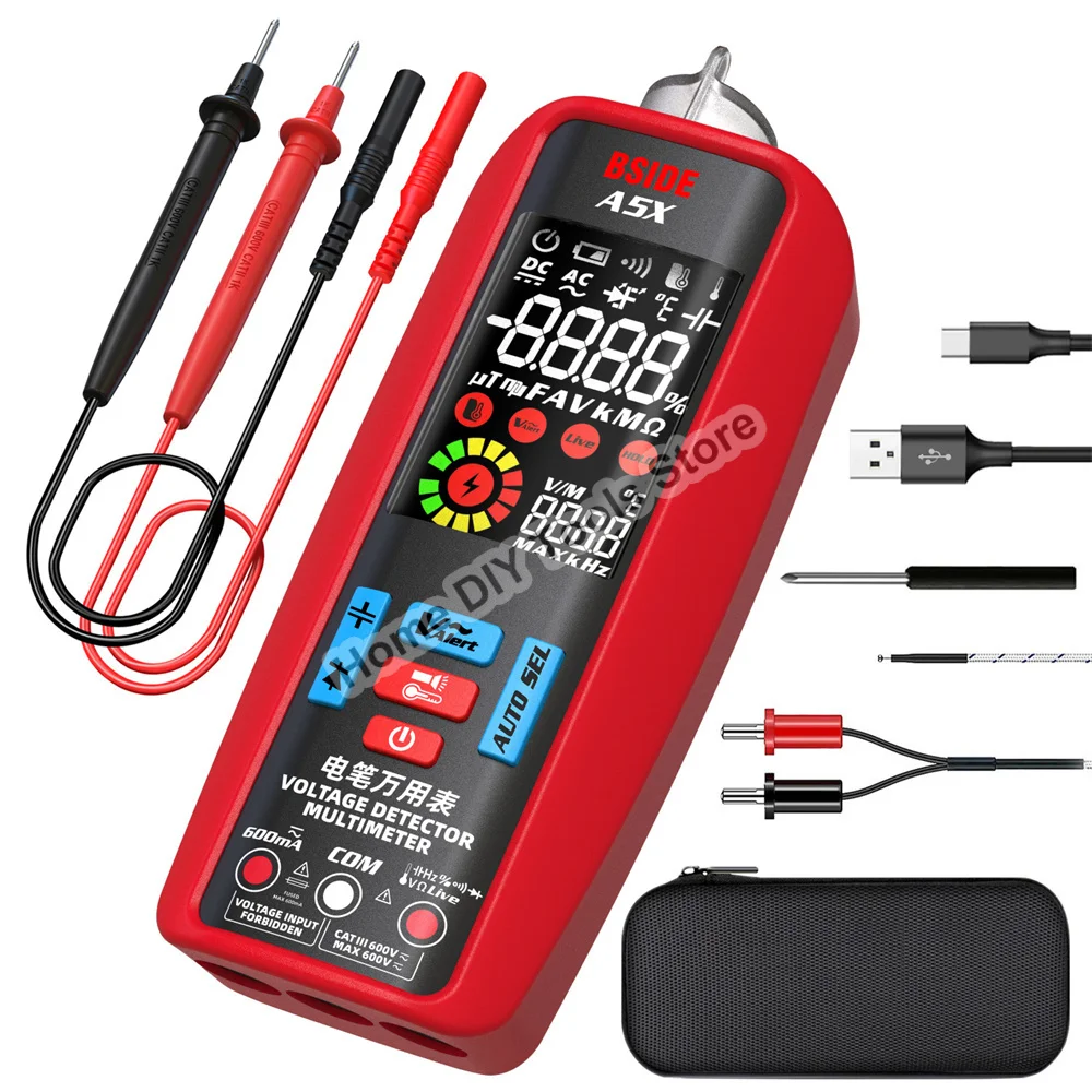 BSIDE A5X Digital Smart Multimeter Profesional AC DC Current Tester VFC Live Wire Capacitor Ohm Diode Hz Voltage Detect Meter