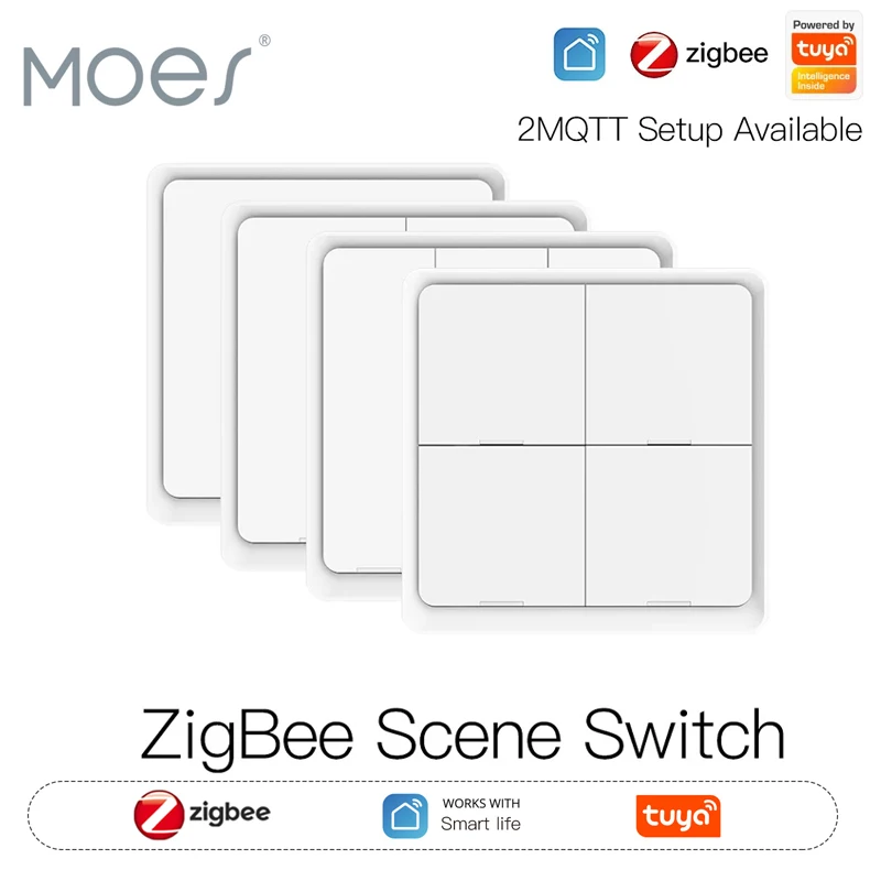 

MOES 4-бандовый Tuya ZigBee беспроводной 12-переключатель сцен кнопочный контроллер сценарий автоматизации с питанием от батареи для устройств Tuya