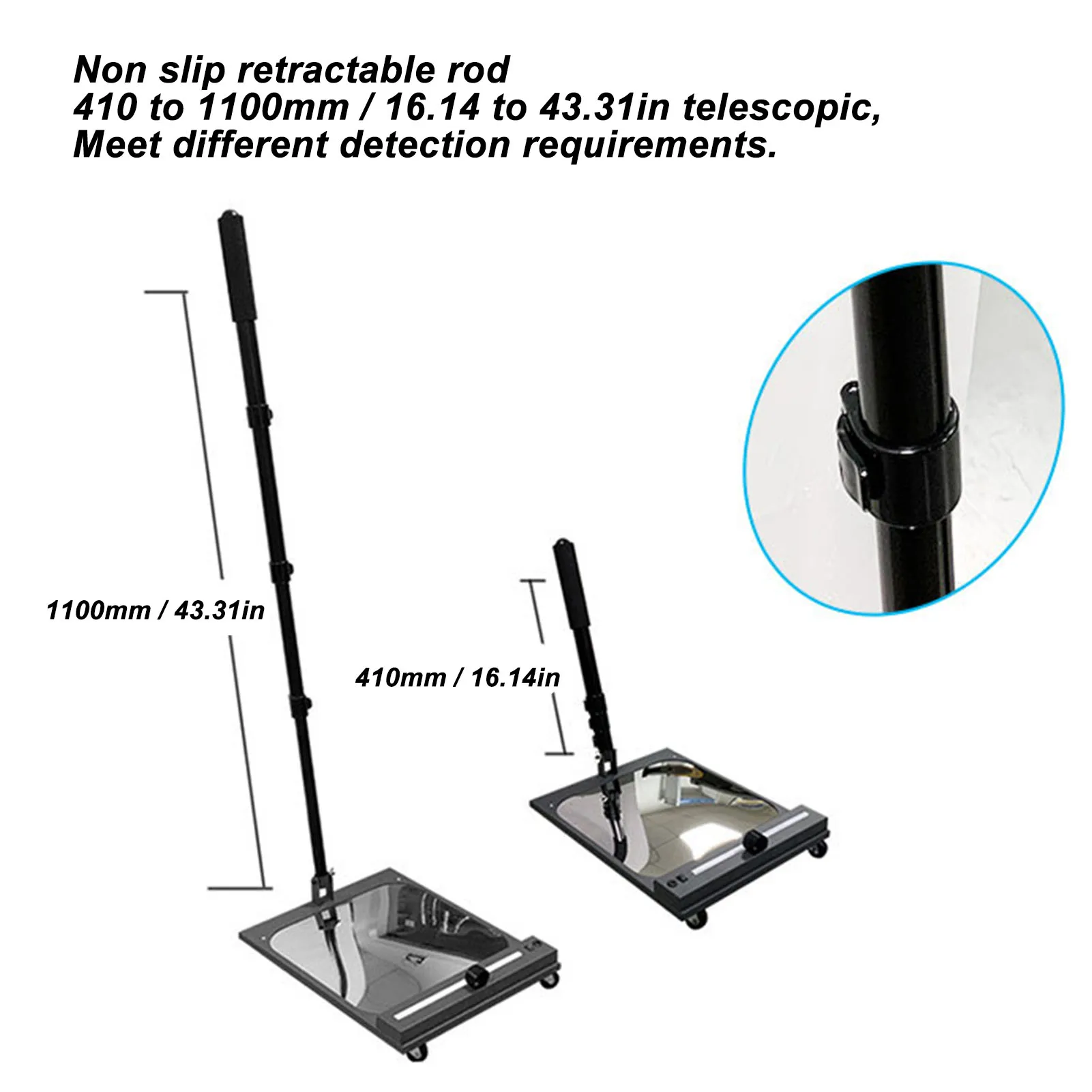 Telescoping Mirror 2X Portable Rectangular Telescopic Inspection Mirror 1100mm with  Wheel for Technicians for Hotel