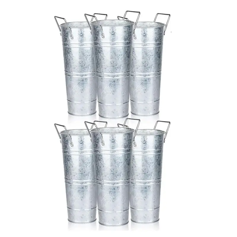 6 Pcs Galvanized Bucket Flower Bar,10 Inch Flower Bucket With Handles, Flower Bar Supplies And Buckets Farmhouse Vases Top-Rated