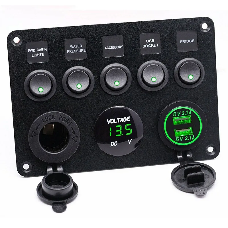 For 5 position round switch panel combination USB voltmeter female seat car charging panel 12-24V