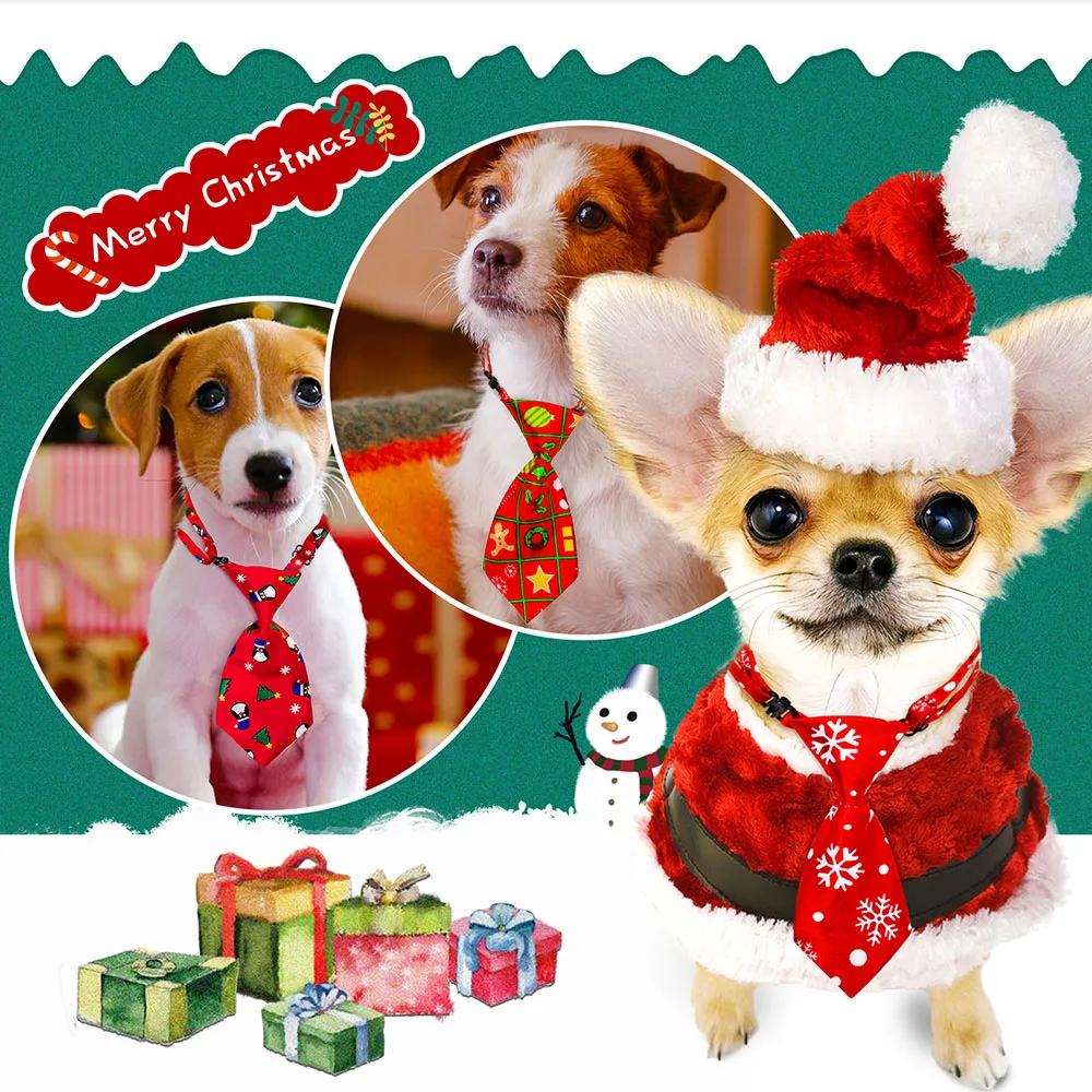 10PCS Pet Dog Collars Christmas Party Adjustable Dog Bowties Puppy Bows Pet Bow Ties For Small Dogs Pet Dog Grooming Accessories