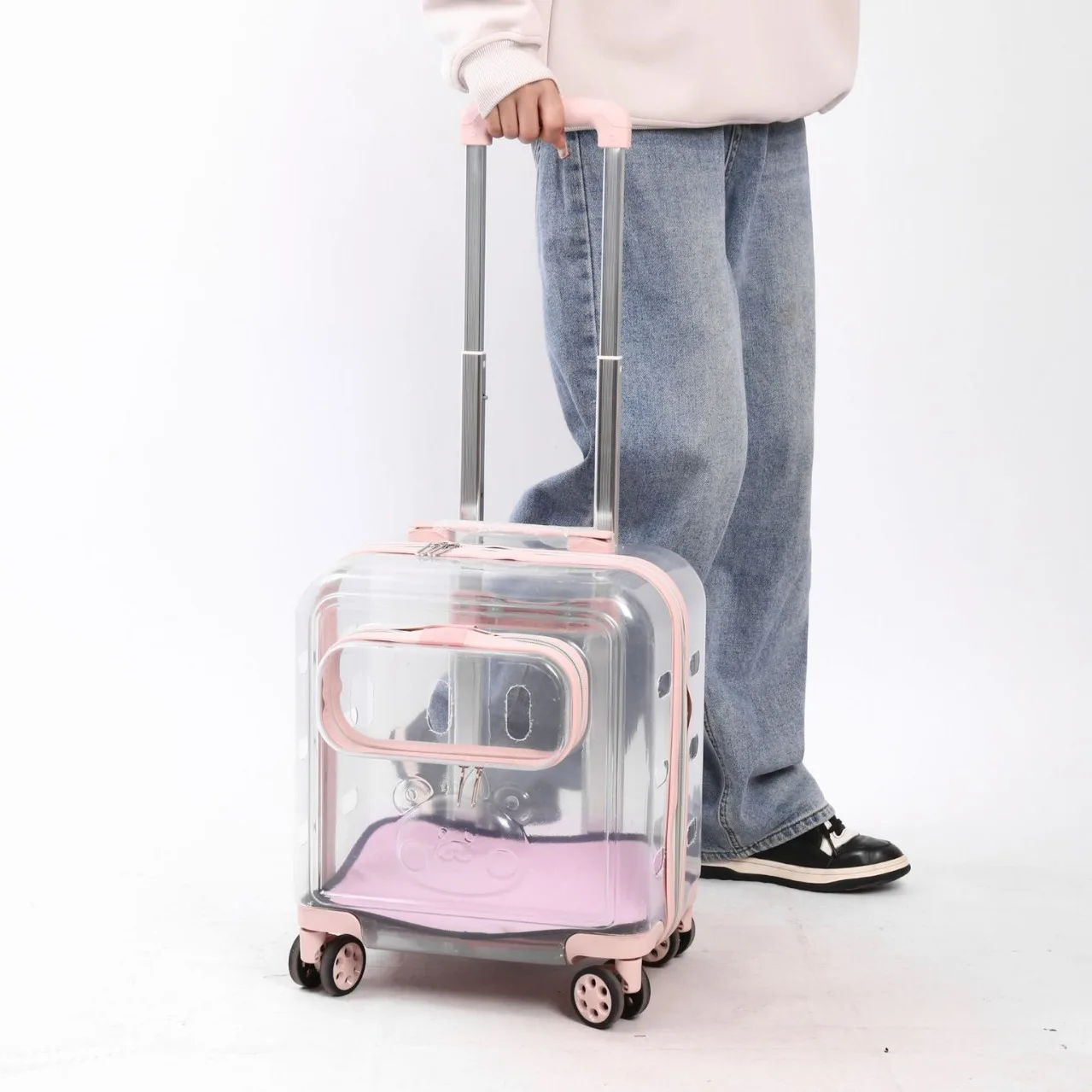 Pet Travel Suitcase Cat Backpack Pet Carrier Space Bag Cat on Trip Carry A Suitcase Transparency Swivel Wheels Trolley Suitcase