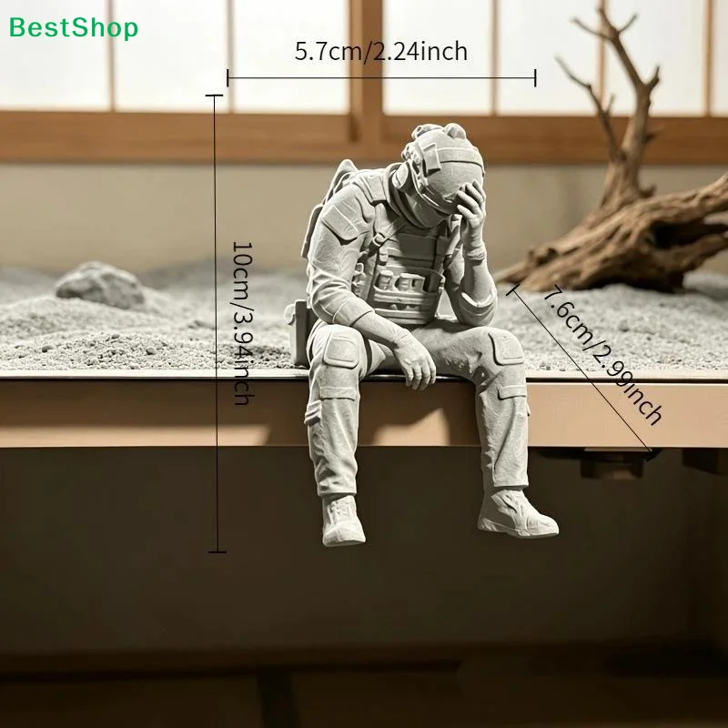 Military Style Sitting Figurine 3D Printed Miniature Tactical Gear Desk Ornaments Home Office Bookshelf Decor Craft Gift