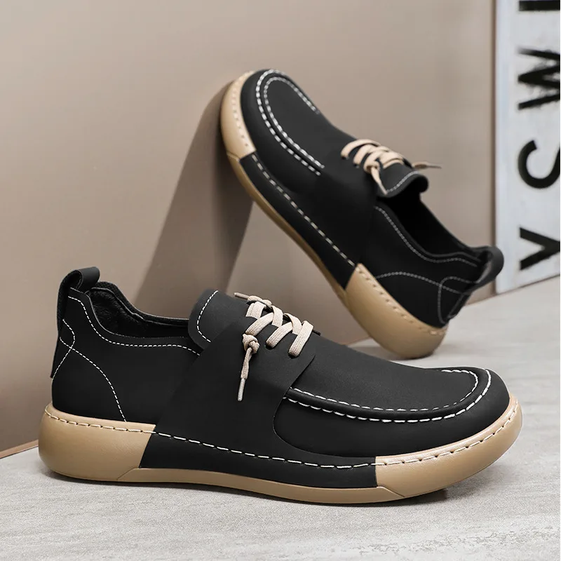 

Hot Sale Cheap Men's Black Shoes Comfortable Leather Flat Shoes Men Lace-up Driving Shoes Casual Men Footwear Zapatos De Hombre