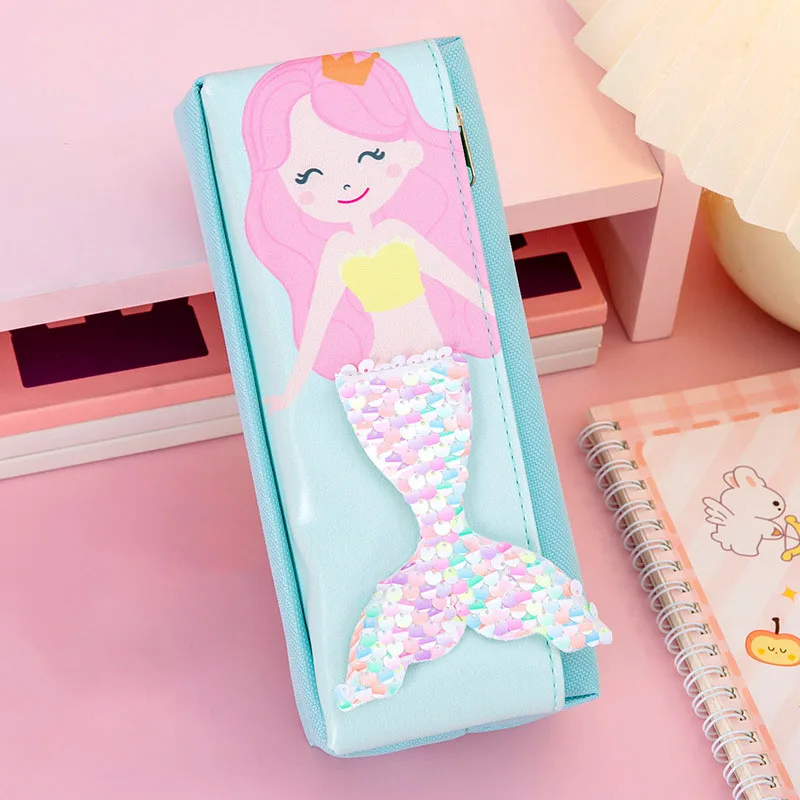 Estuche de lápices de sirena para niñas, Estuche Escolar, suministros escolares, Estuche de lápices de lentejuelas, papelería Kawaii