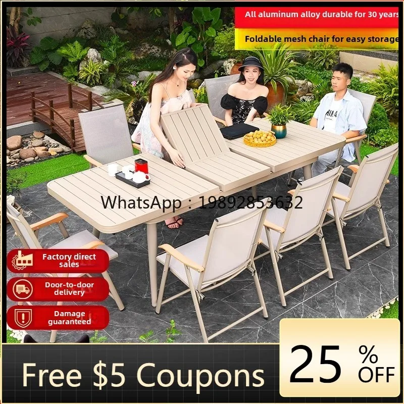 

Outdoor Table and Chair Garden Aluminum Alloy Retractable Dining Table Foldable Chair