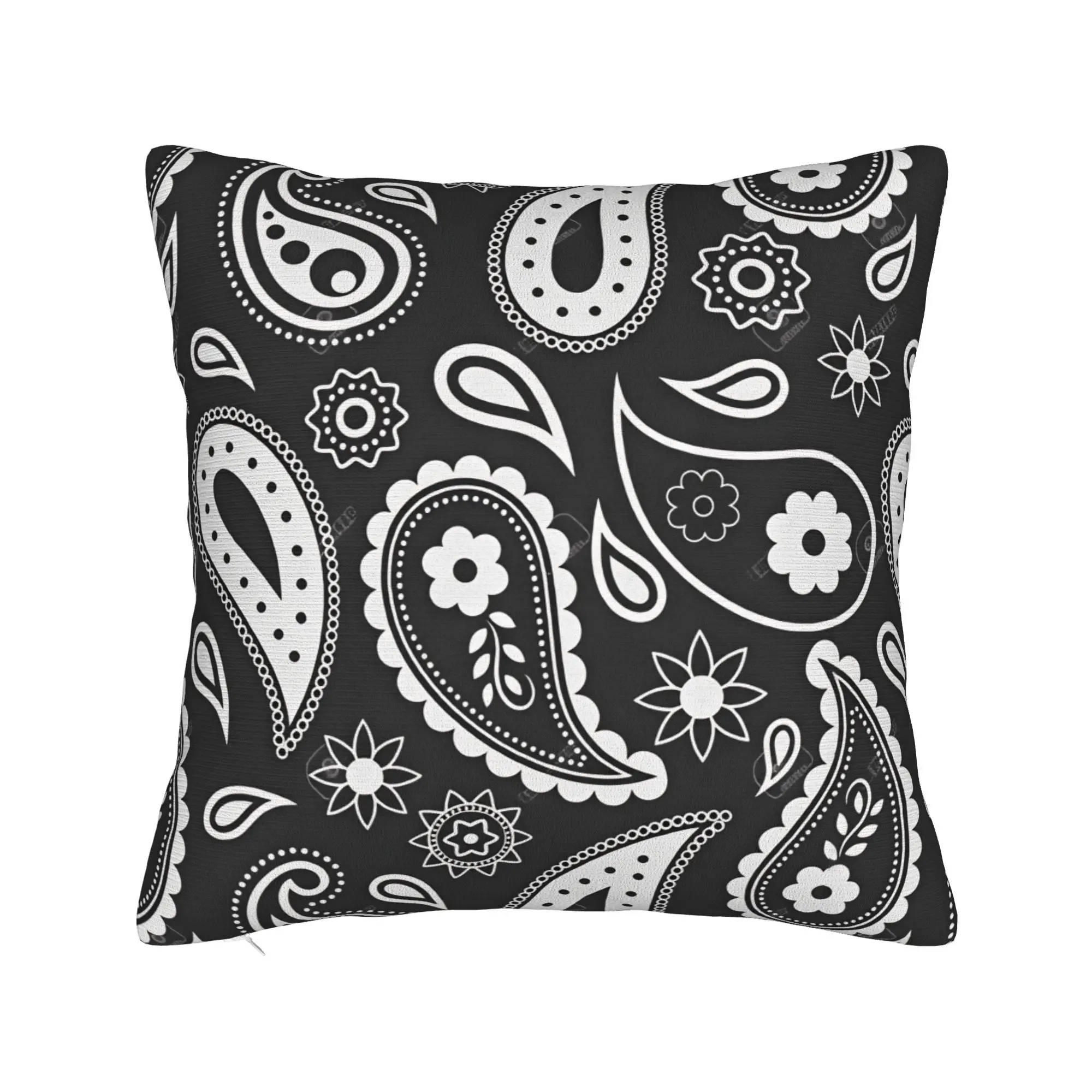 Black White Paisley Bandana Seamless Pattern Pillow Case  Comfy Pillow Cover For Sofa Home Decoration Funny Cushion Cover