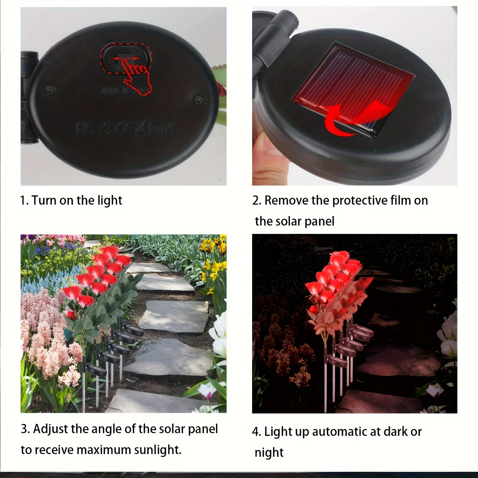 Imagem -05 - Solar Garden Rose Light Realista Led Rose Flower Pátio Grave Decoração Impermeável Stake Light Decoração do Pátio