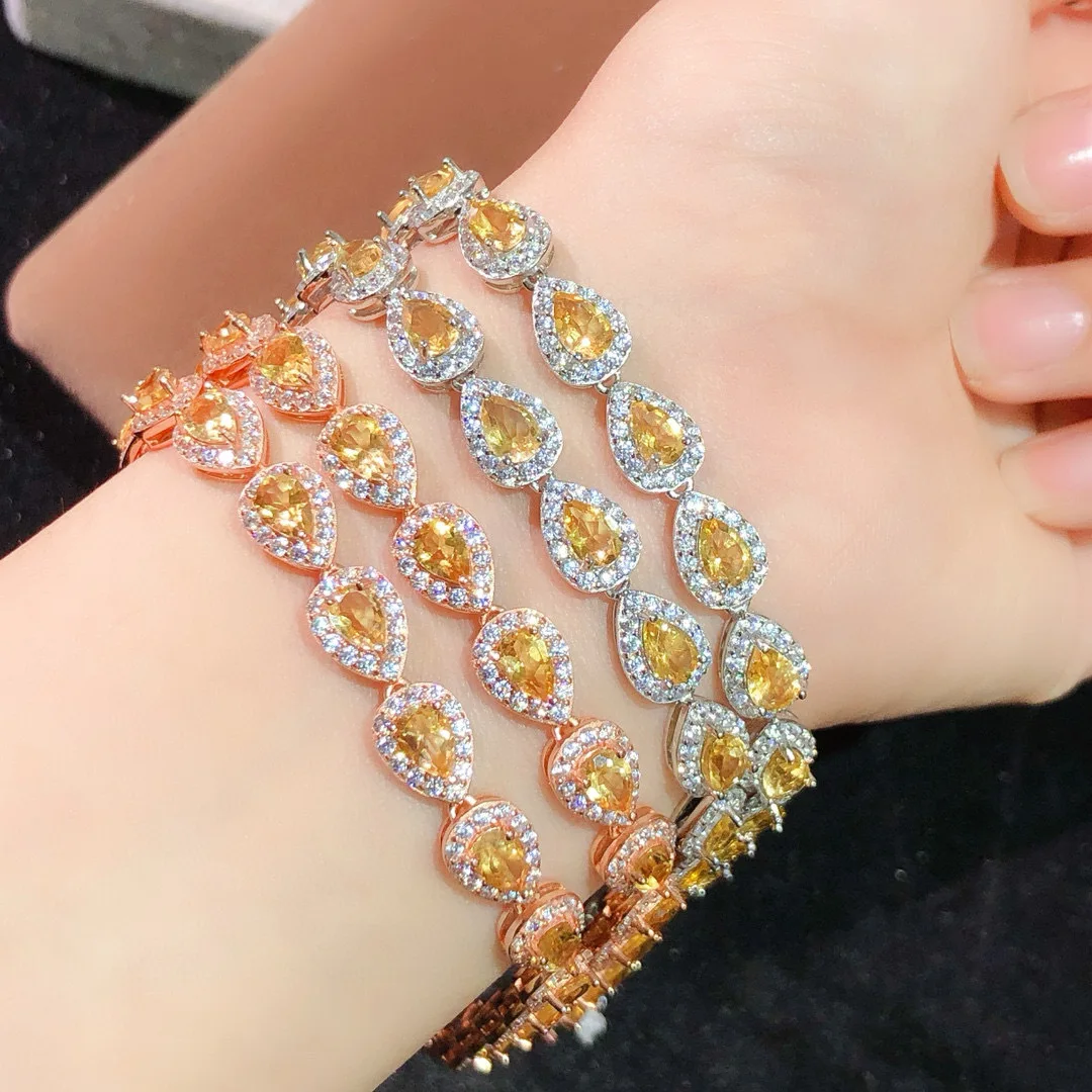 

Natural Citrine 925 Silver Bracelet, Pure Quality, Excellent Color, Strong Fortune-attracting Main Stone 4x6mm