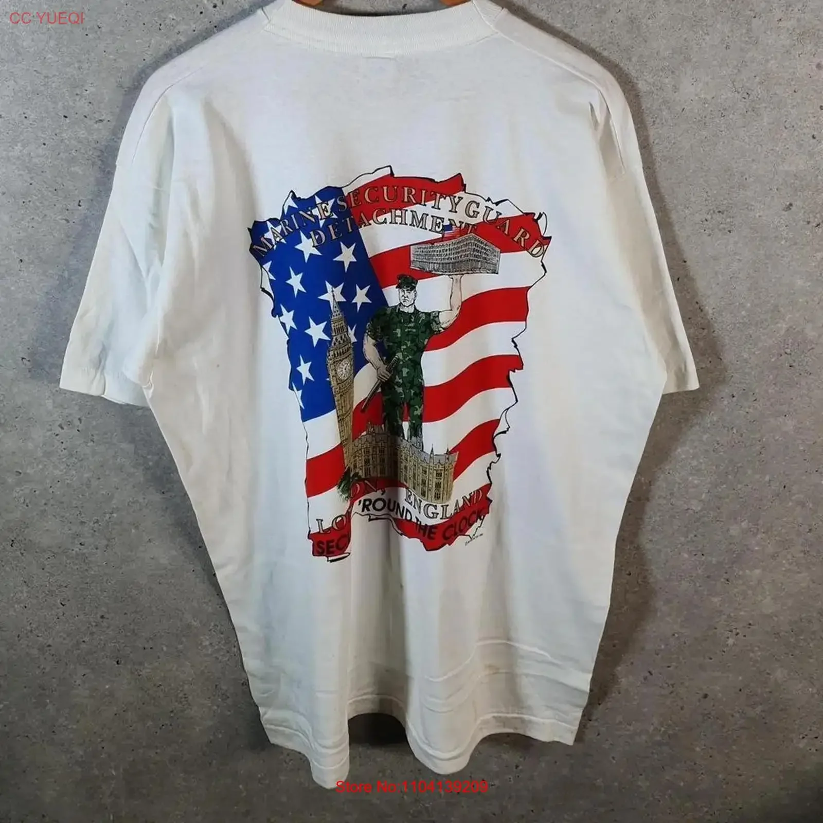Vintage Fruit of The Loom 1995 American Embassy USA 90s T Shirt Mens XL White long or short sleeves vintage Washed