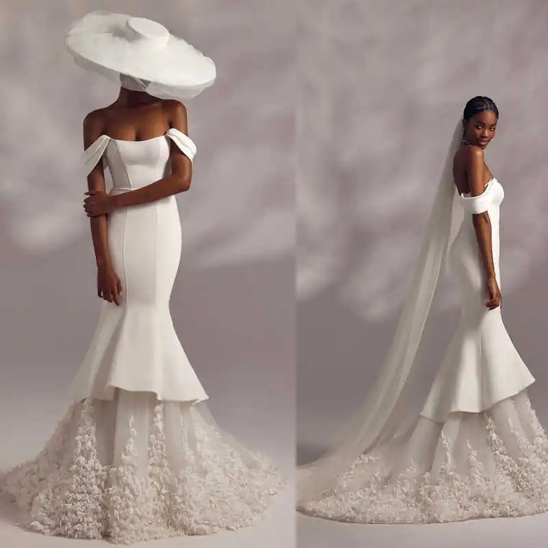 

Элегантные свадебные платья русалки без рукавов с открытыми плечами длиной до пола, атласные свадебные платья больших размеров для торжественных случаев по индивидуальному заказу