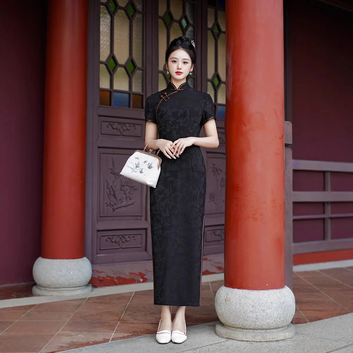 セクシーな黒のチャイナドレス女性エレガントな袍ルーズ中国の伝統的なドレスジャカードロングイブニングパーティー Vestidos ビッグサイズ 3Xl 4X