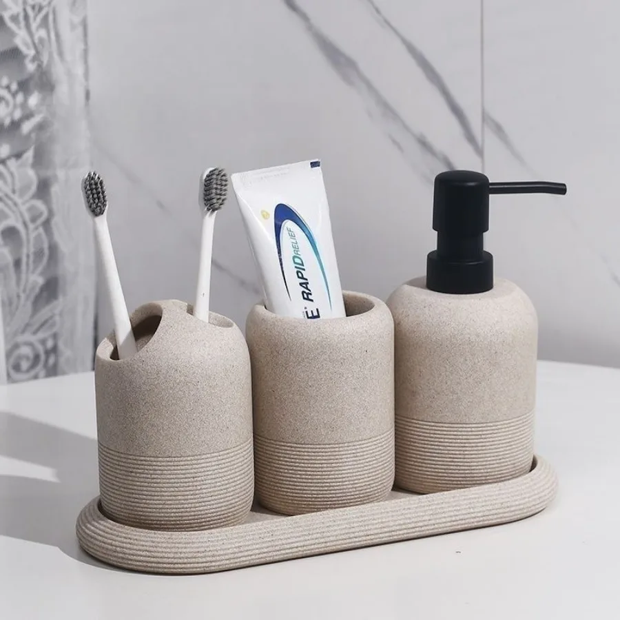 

5Pcs Bathroom Accessories Set Lotion Dispenser Toothbrush Holder Tray Tumbler Cup Soap Dish Home Decor Gift Set