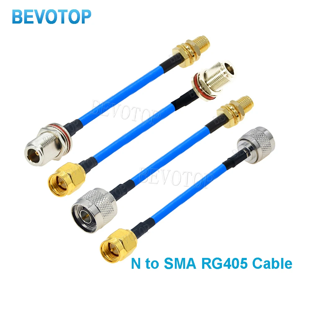 BEVOTOP 1PCS N Male to SMA Female Jack Blue RG405 RF Coaxial Pigtail Cable RG-405 Extension Jumper Adapter
