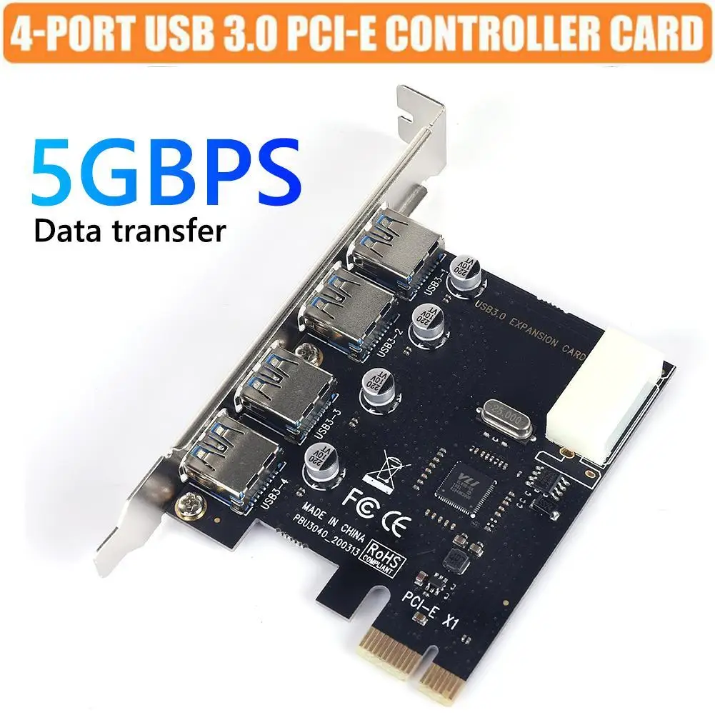 

USB PCIE Adapter Card test Board Expansion Extender Card 4 Ports PCI Express USB 3.0 High-speed Adapter for PC