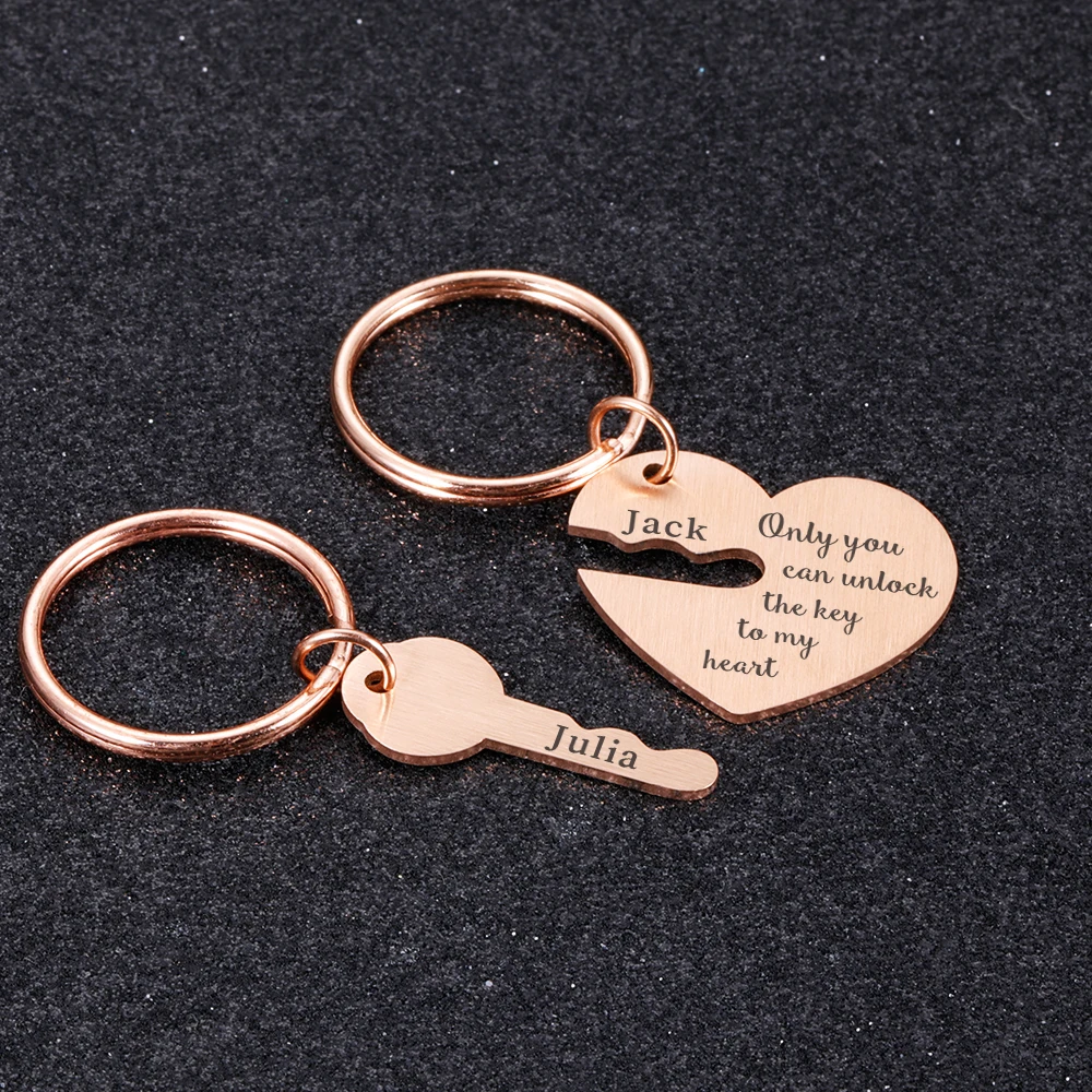 Personalized Matching Keychain Customized Name Valentines Day Gift Boyfriend Original Keychains Couple Love Gifts Heart Keyring