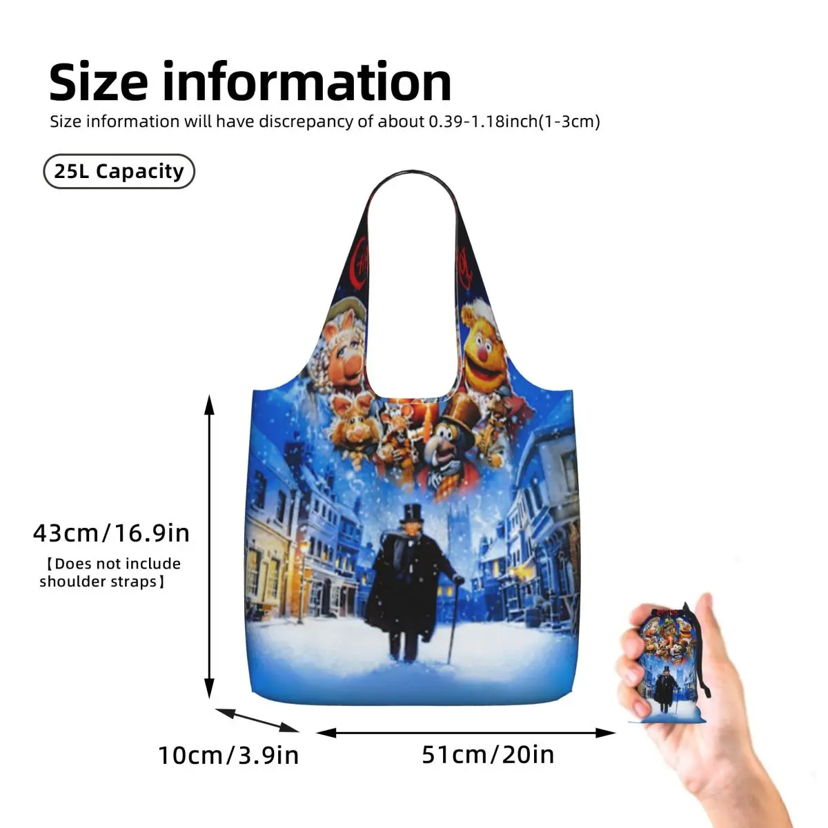 Muppet Christmas Carol Shopping Tote Bag Canvas Large Capacity Shoulder Bags Shopper Grocery Handbag for Women