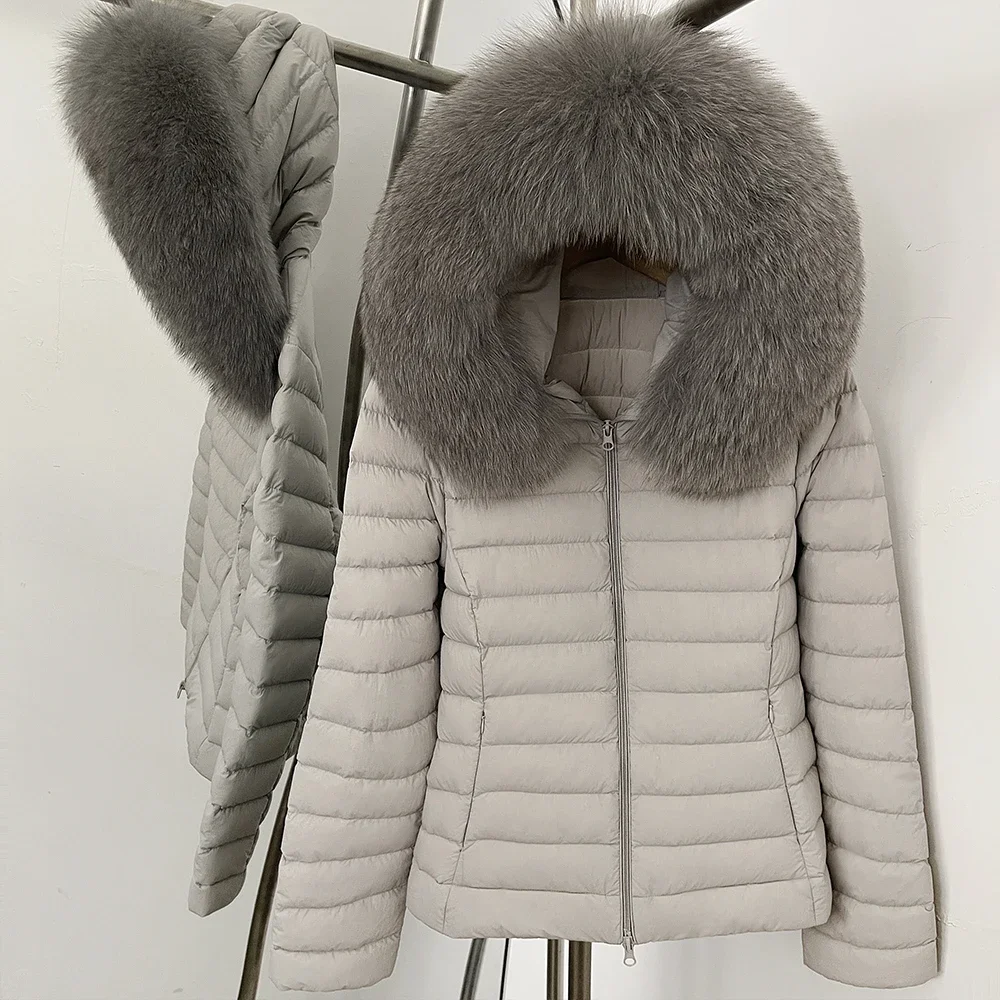 OFTBUY Daunenjacke mit echtem Fuchsfellkragen, leicht, gesteppt, mit Reißverschluss, neuer Winter-Puffermantel, kurze Daunenjacke mit Kapuze für Damen – Detail 13