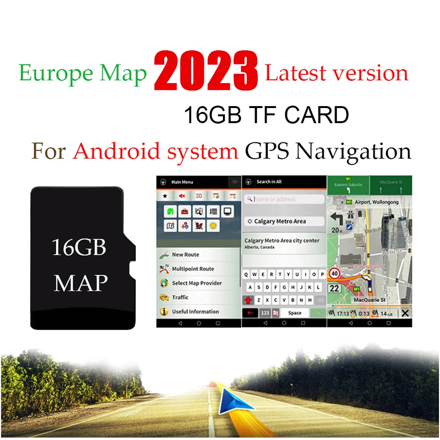 For Android System Car Auto GPS Navigation 16GB Micro SD Card Map of Europe for France,Italy, Norway,Poland, Russia,Spain etc