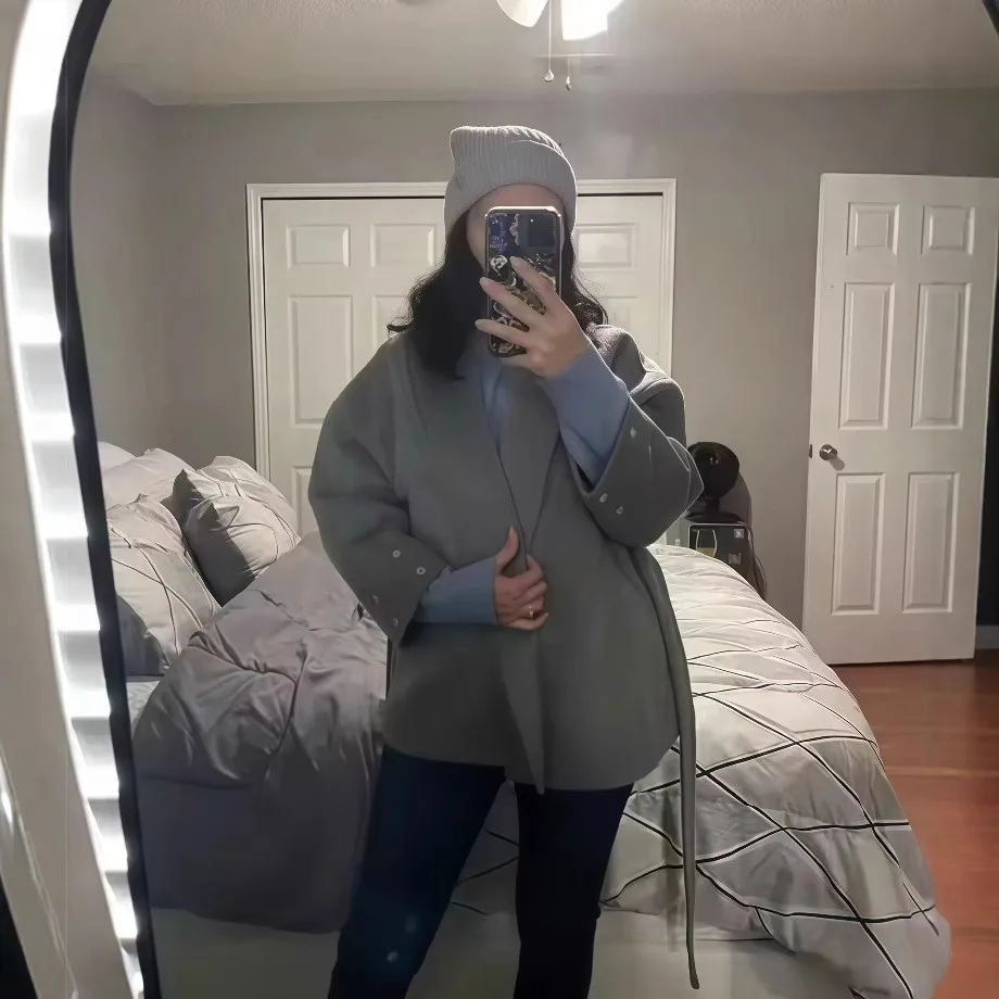 Casual Loose Fit Coat with Long Sleeve Regular Sleeve Summer Commuter Elegant Urban Relaxed Fit Tie Closure V Neck Women Coat