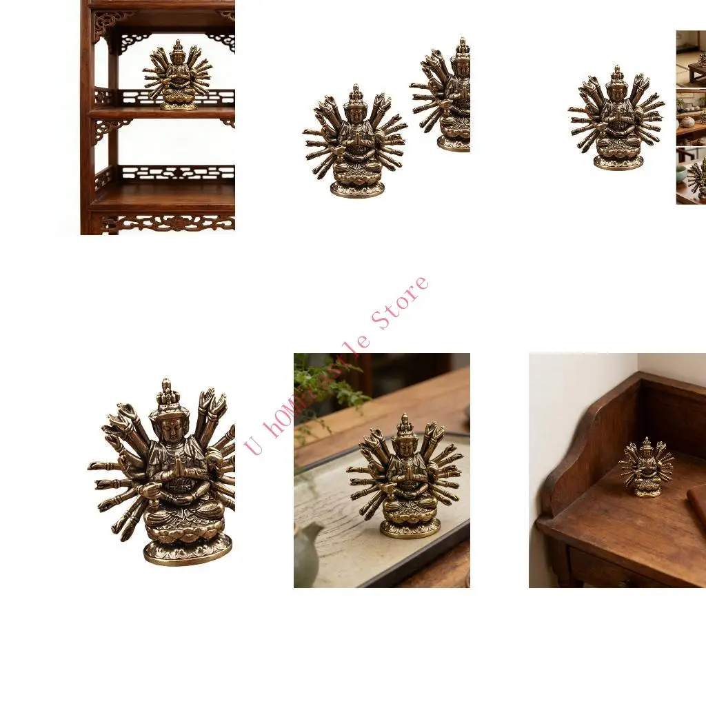 63HF Antique Brasses Thousand Hand Avalokiteshvara Sculpture Guanyin Statue For Fengshui Meditations Spiritual Decors Ornament